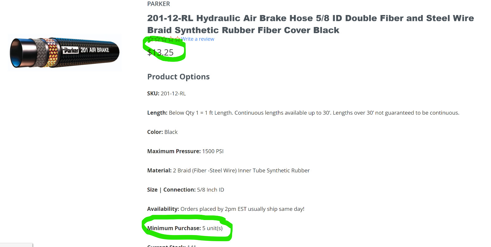 67” 213-12 Parker 5/8” Transportation Hose #12 Re-usable Swivel Female [A4S3]