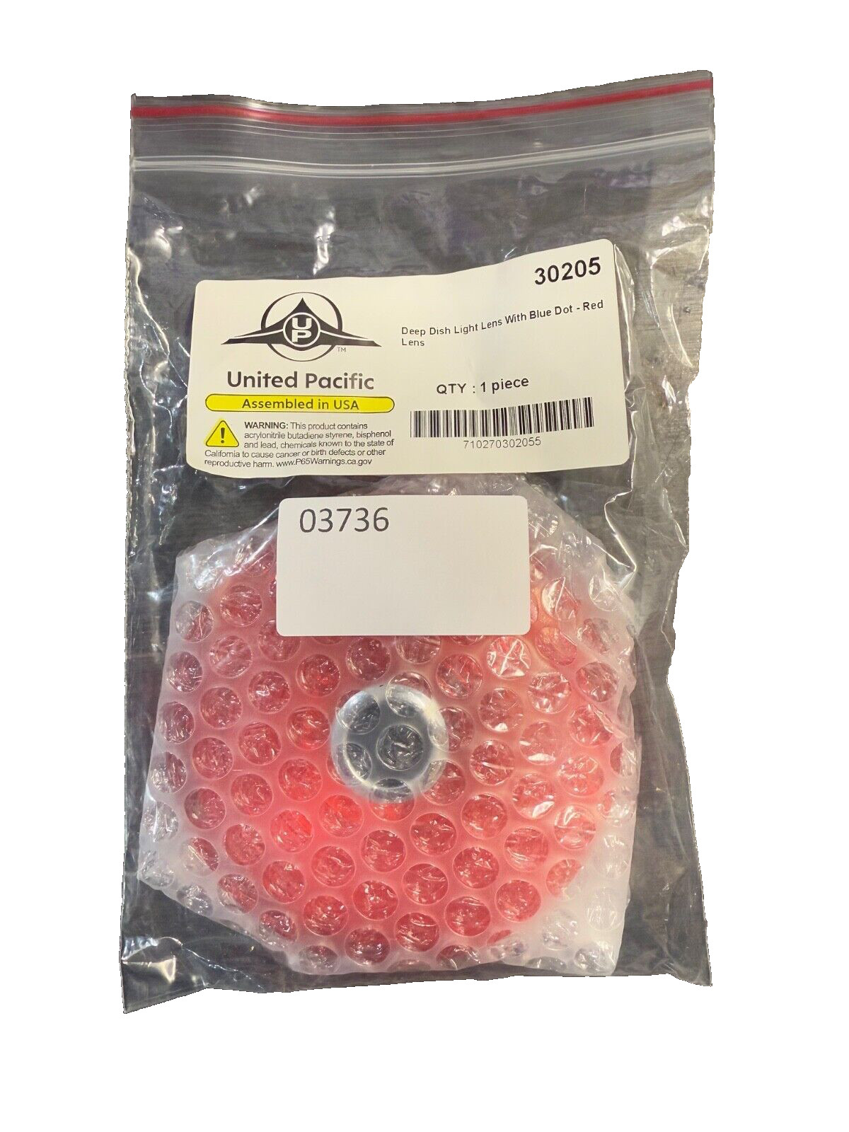 United Pacific Deep Dish Light Lens, RED Lens w/ BLUE Dot P/N: 30205