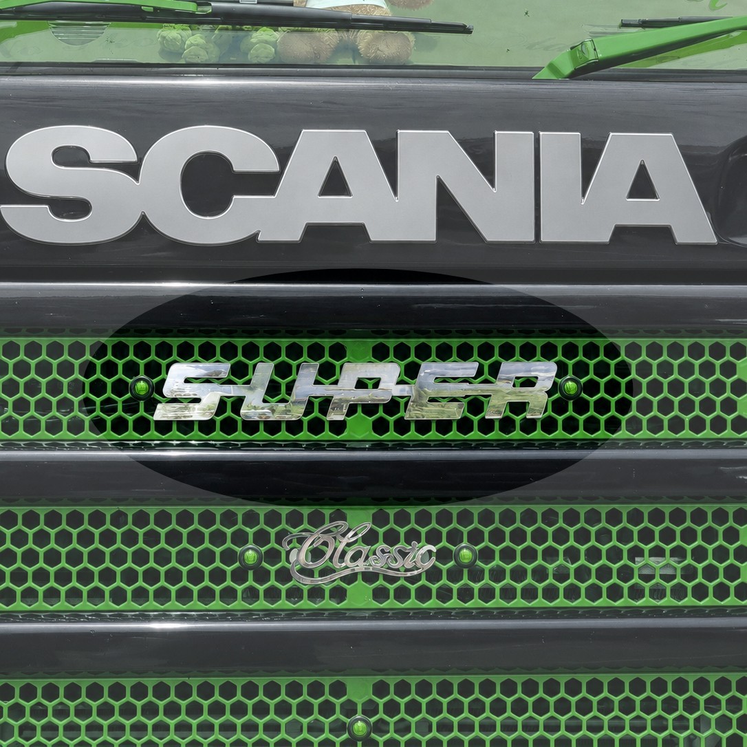 2mm STAINLESS STEEL SUPER studded grill badge Scania trucks (ALL SERIES)