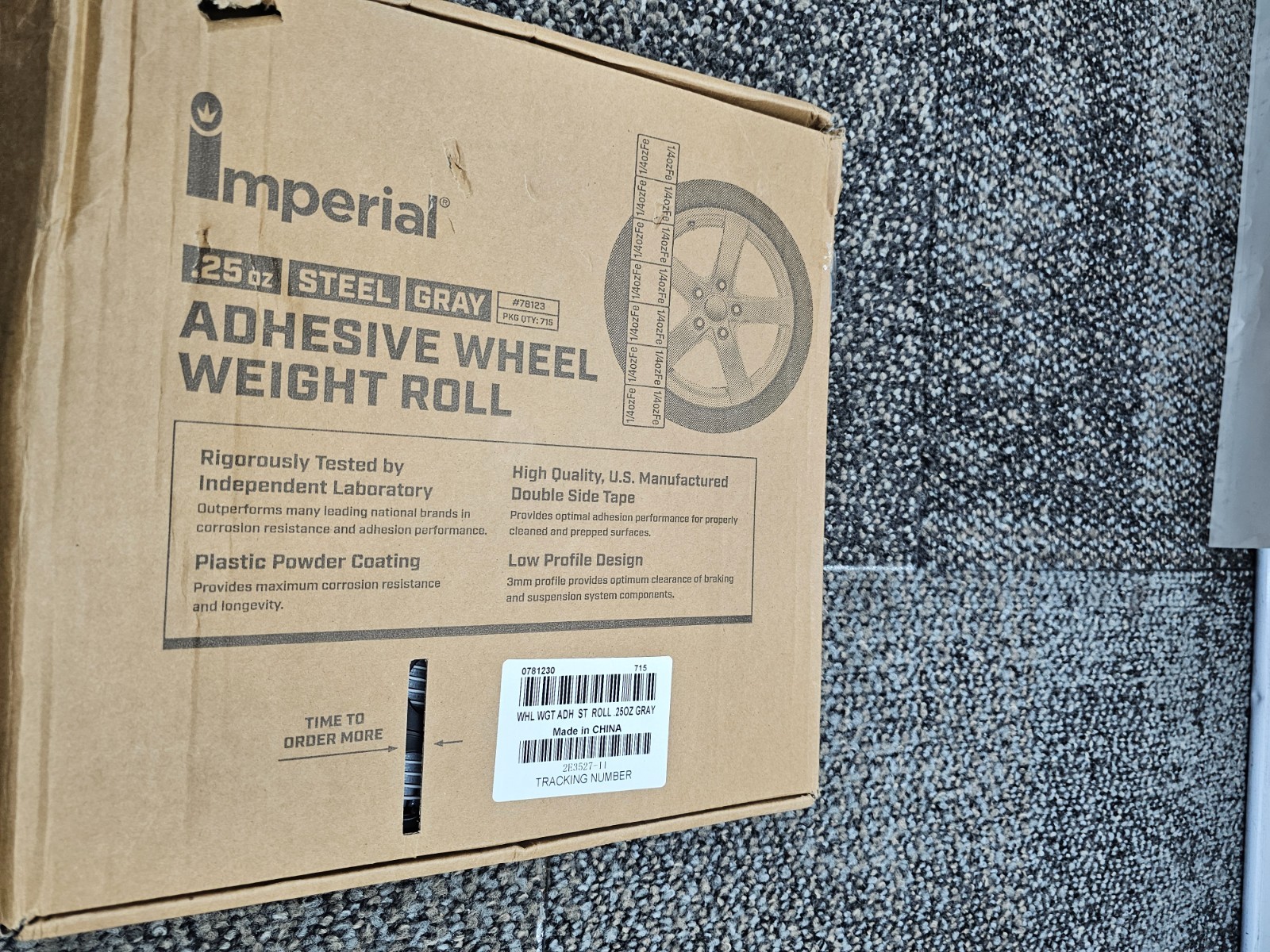(QTY 715) Imperial 78123: .25 oz Steel Gray Adhesive Wheel Weight Roll