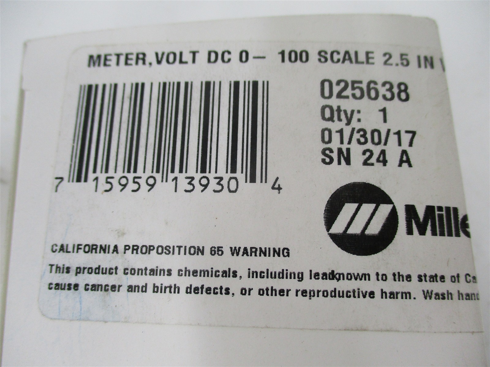 025638 PANEL GAUGE DC VOLT METER FOR MILLER WELDER 0-100VDC 2.5″ 254220-PK8/JAU