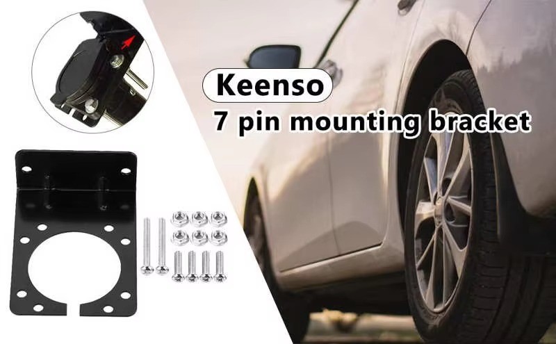 “7-Pin Trailer Connector Bracket – Black Metal Plug Holder, Heavy Duty”