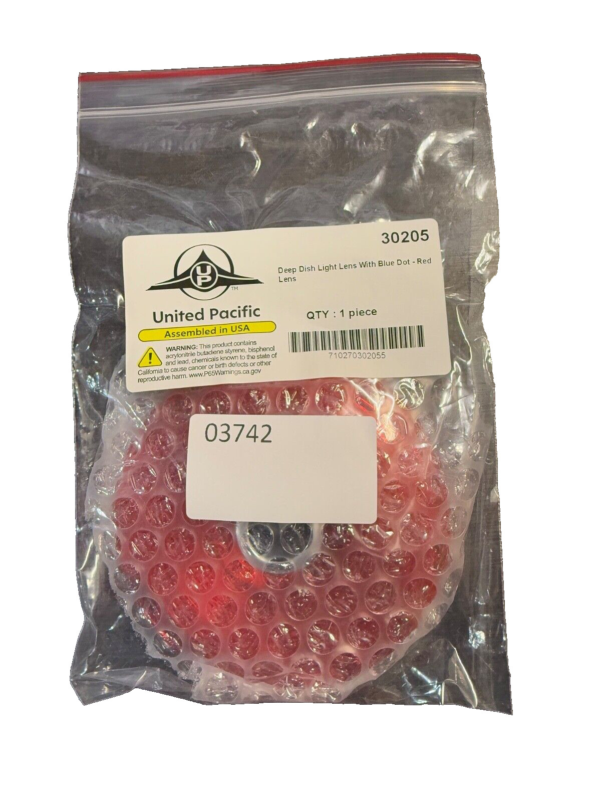 United Pacific Deep Dish Light Lens, RED Lens w/ BLUE Dot P/N: 30205