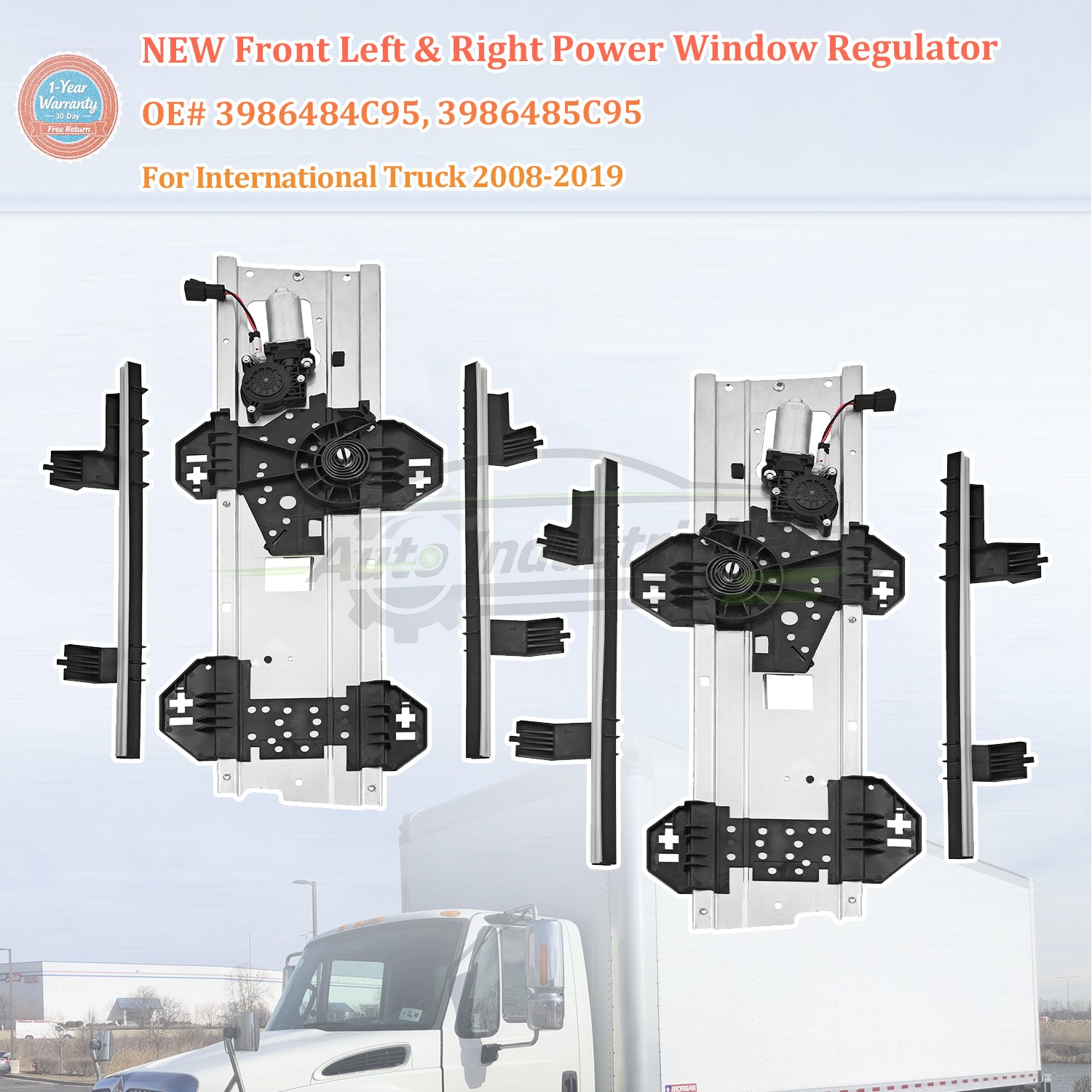 For International Truck 2008-2019 Front Left Right Power Window Regulator Pair