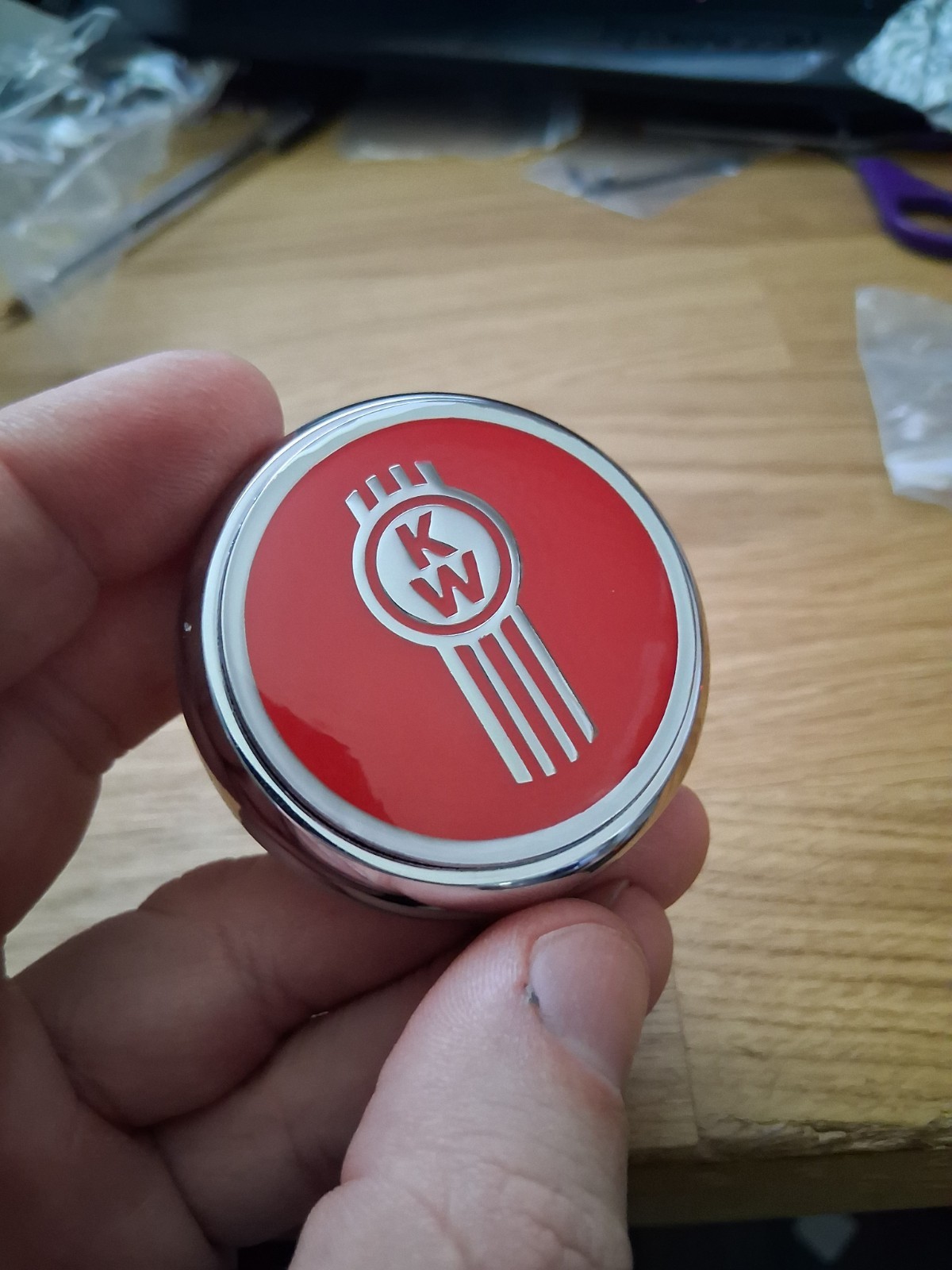 Kenworth 1 RED KW vintage style Air brake Valve Knob chrome metal emblem