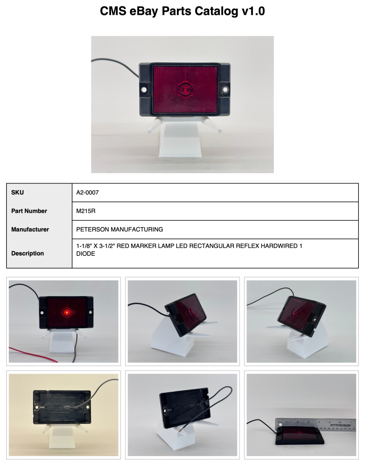 PETERSON M215R 1-1/8″ x 3-1/2″ Red LED Marker Light Rectangular Hardwired NOS
