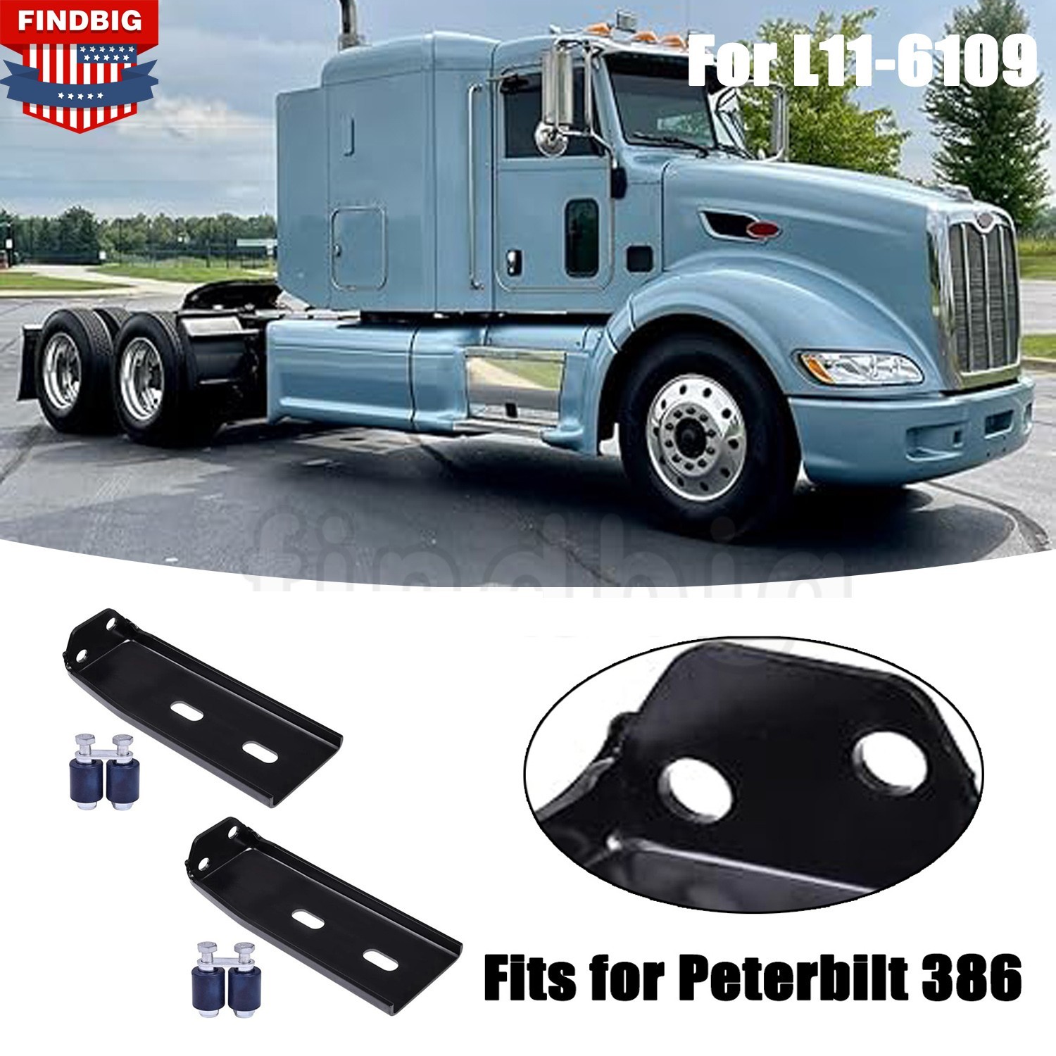 Hood Roller Bracket Kit w/Rollers & Hardware New For Peterbilt 386 L11-6109 2PCS