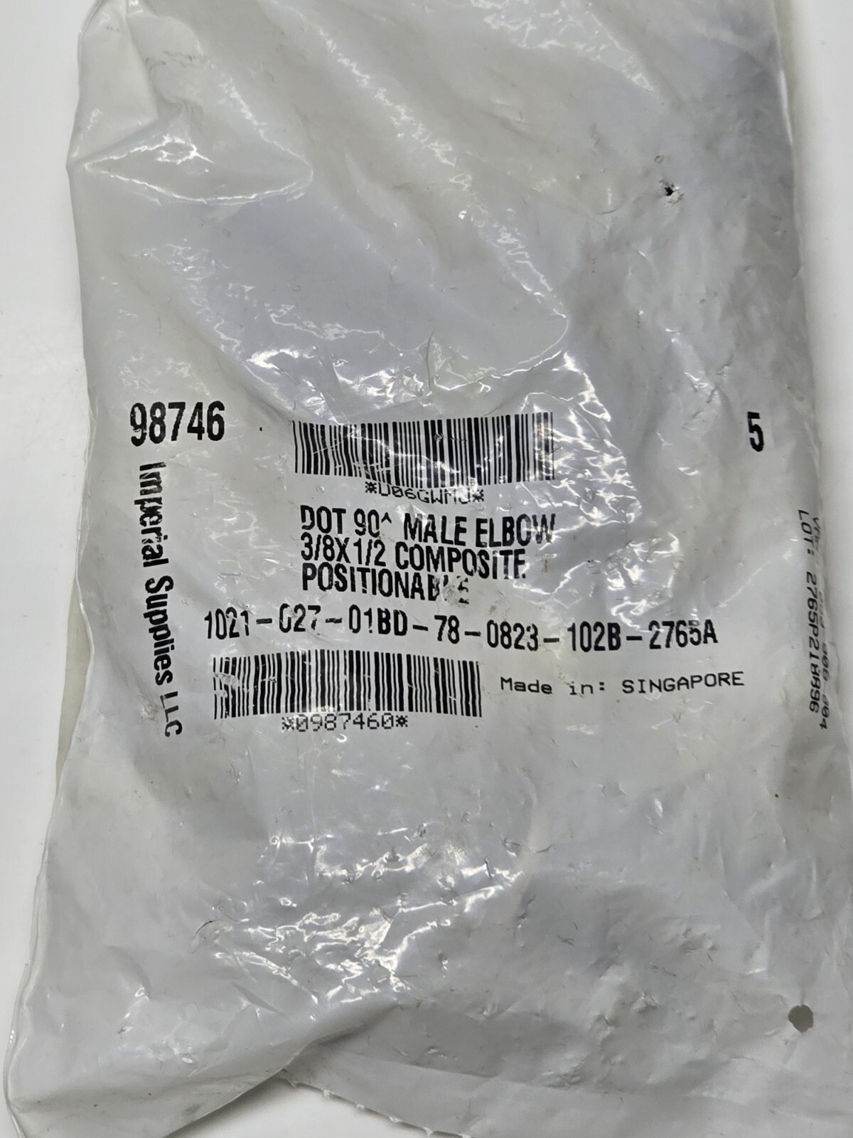 5 Pack Imperial 98746 DOT 90° Male Elbow Air Brake Push To Connect 3/8 × 1/2
