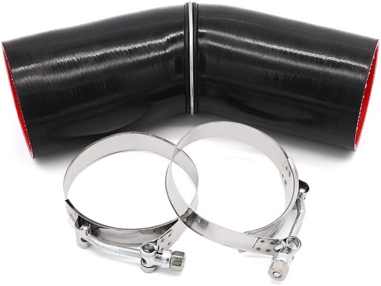 Temperature-Resistant 4-Ply 45° Silicone Elbow Hose with Clamps, 102mm Length