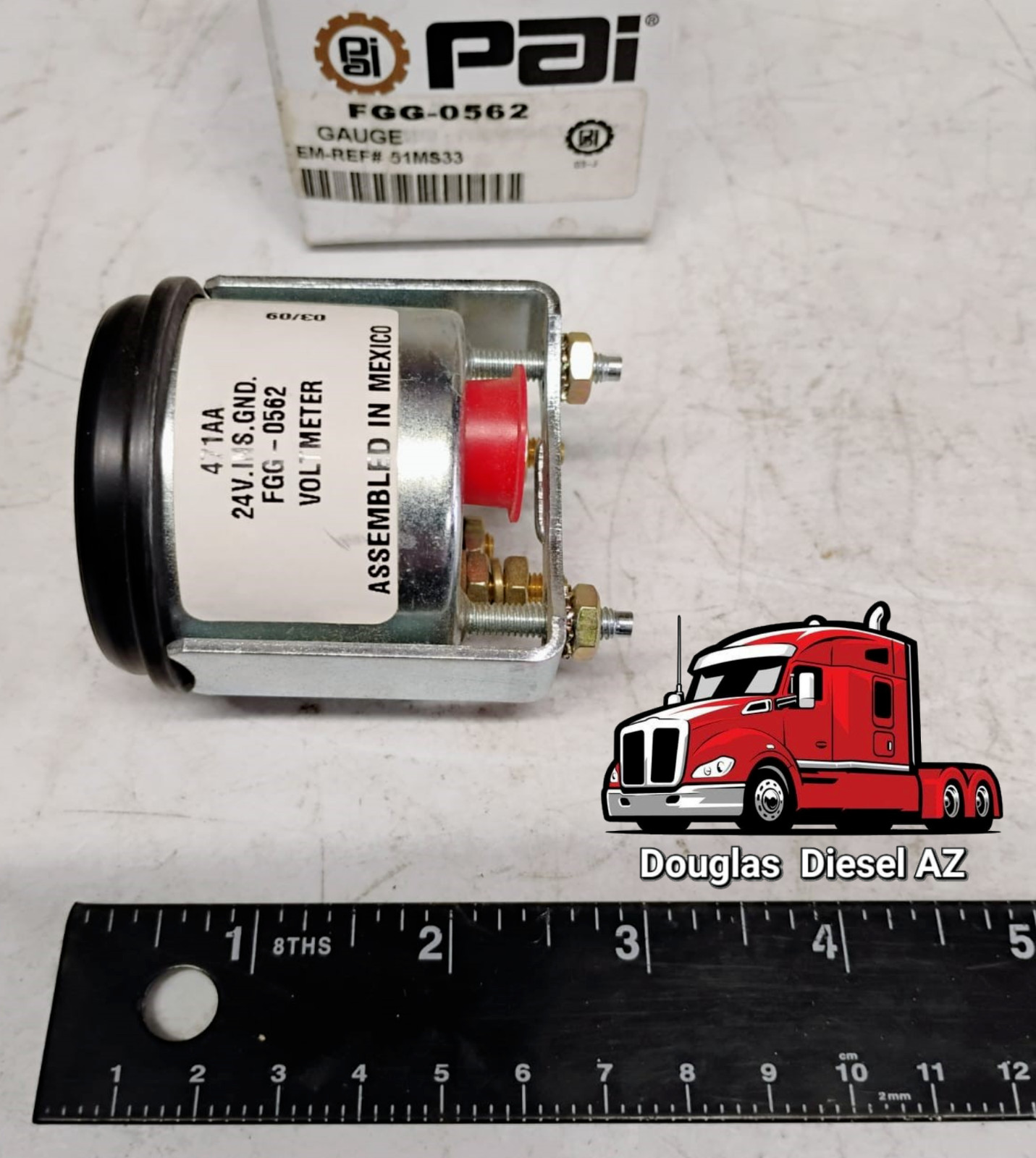 VOLTMETER GAUGE 24 Volt for Universal Use. PAI# FGG-0562 Ref# MACK 51MS33 51MS24