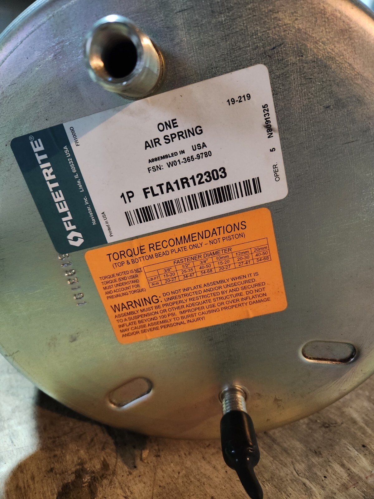 Fleetrite FLTA1R12303 Rolling Lobe Air Spring Freightliner