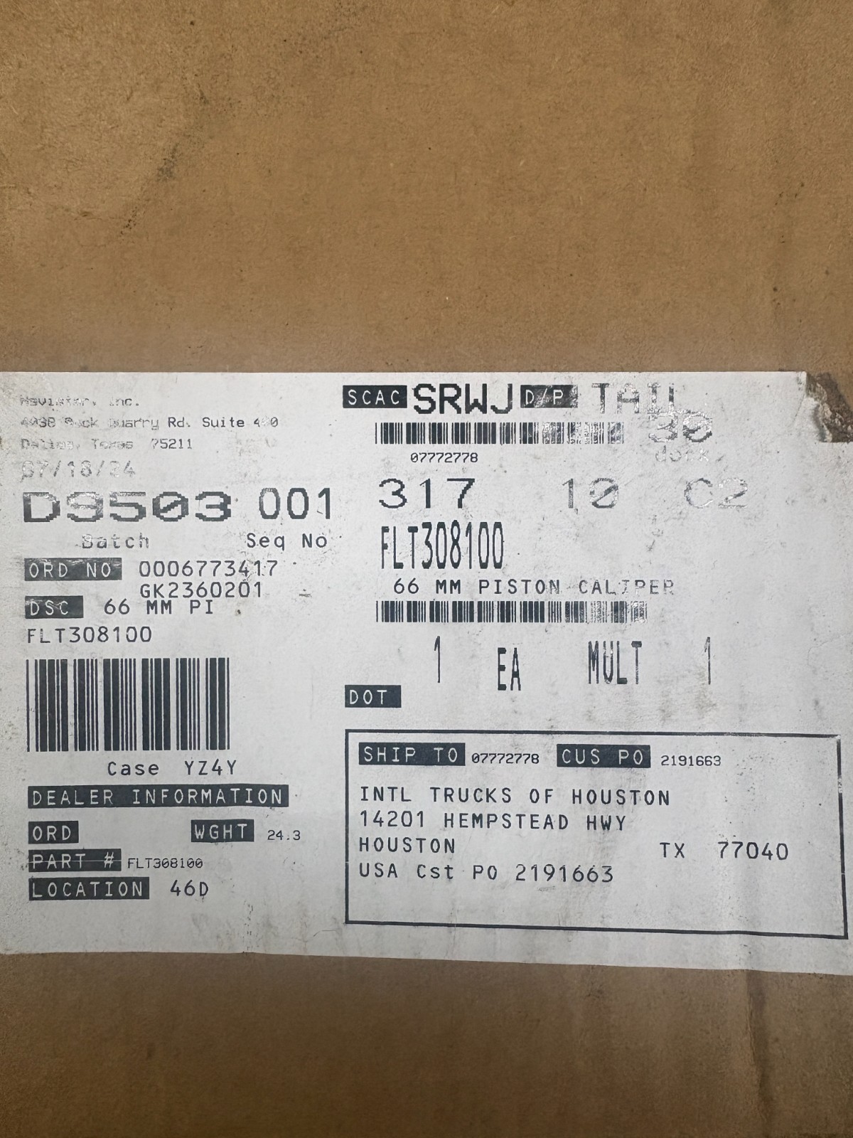 2 COUNT FLT308100 Fleetrite Brake Caliper 66mm w/2.6″Diameter Bosch Pin Slider