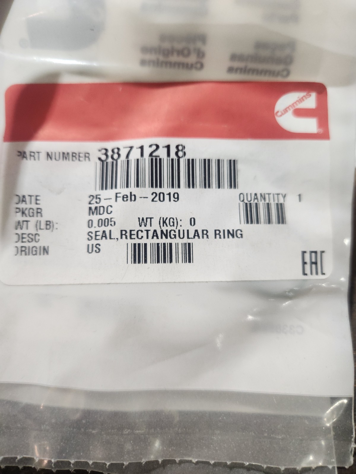 Qty 2** OEM Cummins 3871218 O-Ring 15-liter ISX/QSX engines