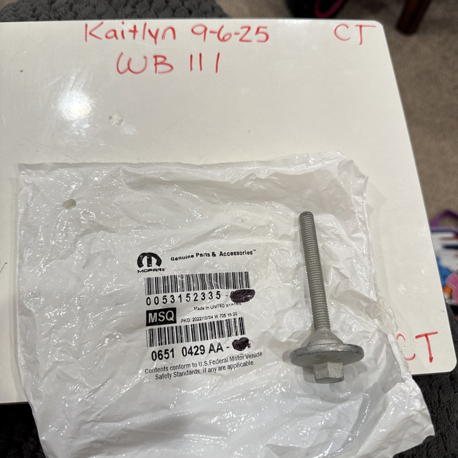 (1) Genuine Mopar 6510429AA Bolt-HEXAGON FLANGE Head, Sold Individually