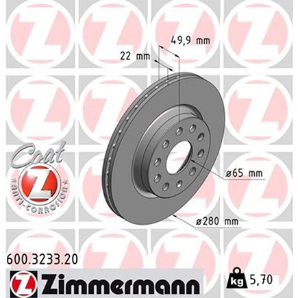 Zimmermann 600 3233 20 Disc Brake Rotor For Water for Volkswagen