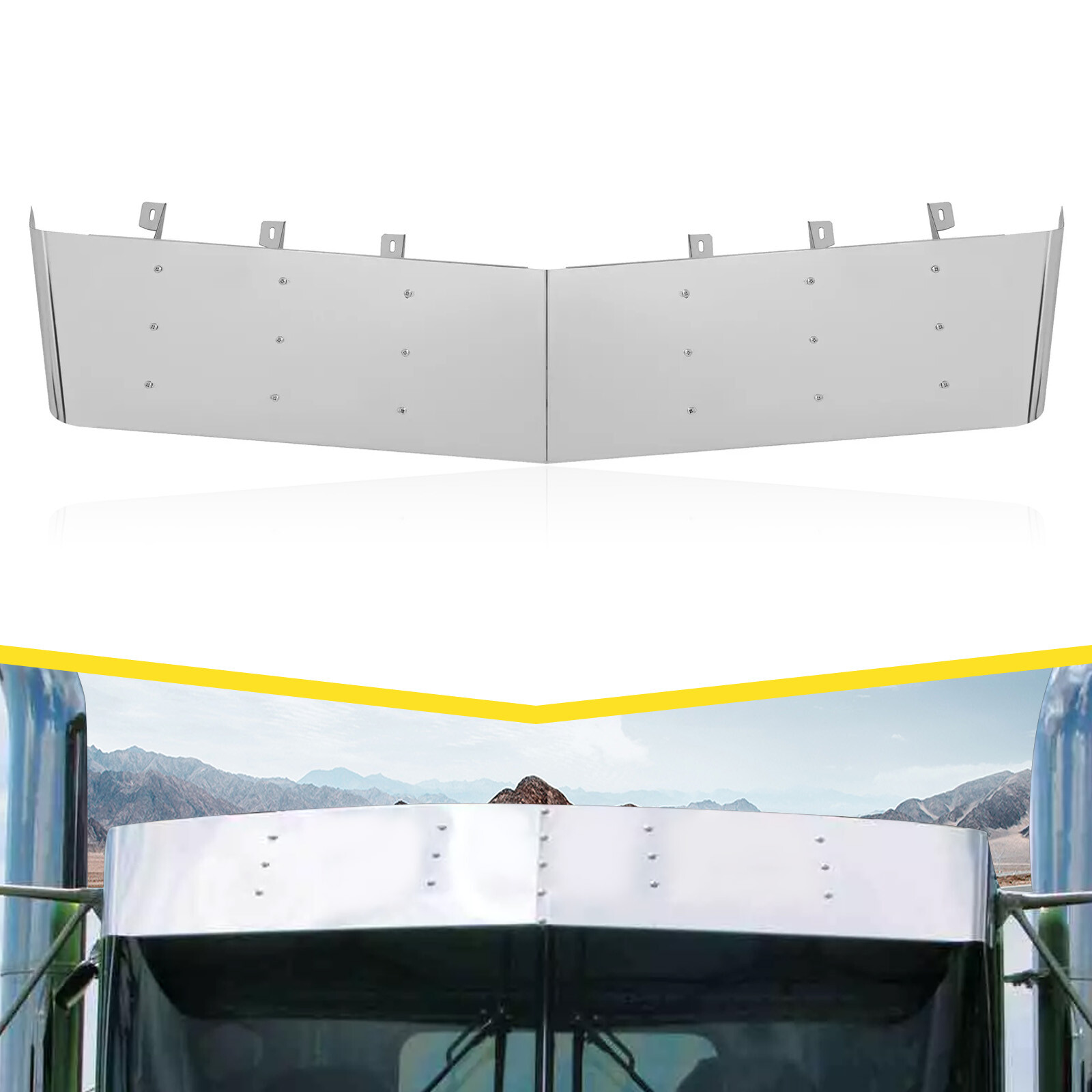 Fit Kenworth W900 T800 T600 84-98 Stainless Steel 13″ Drop Visor Flat Windshield