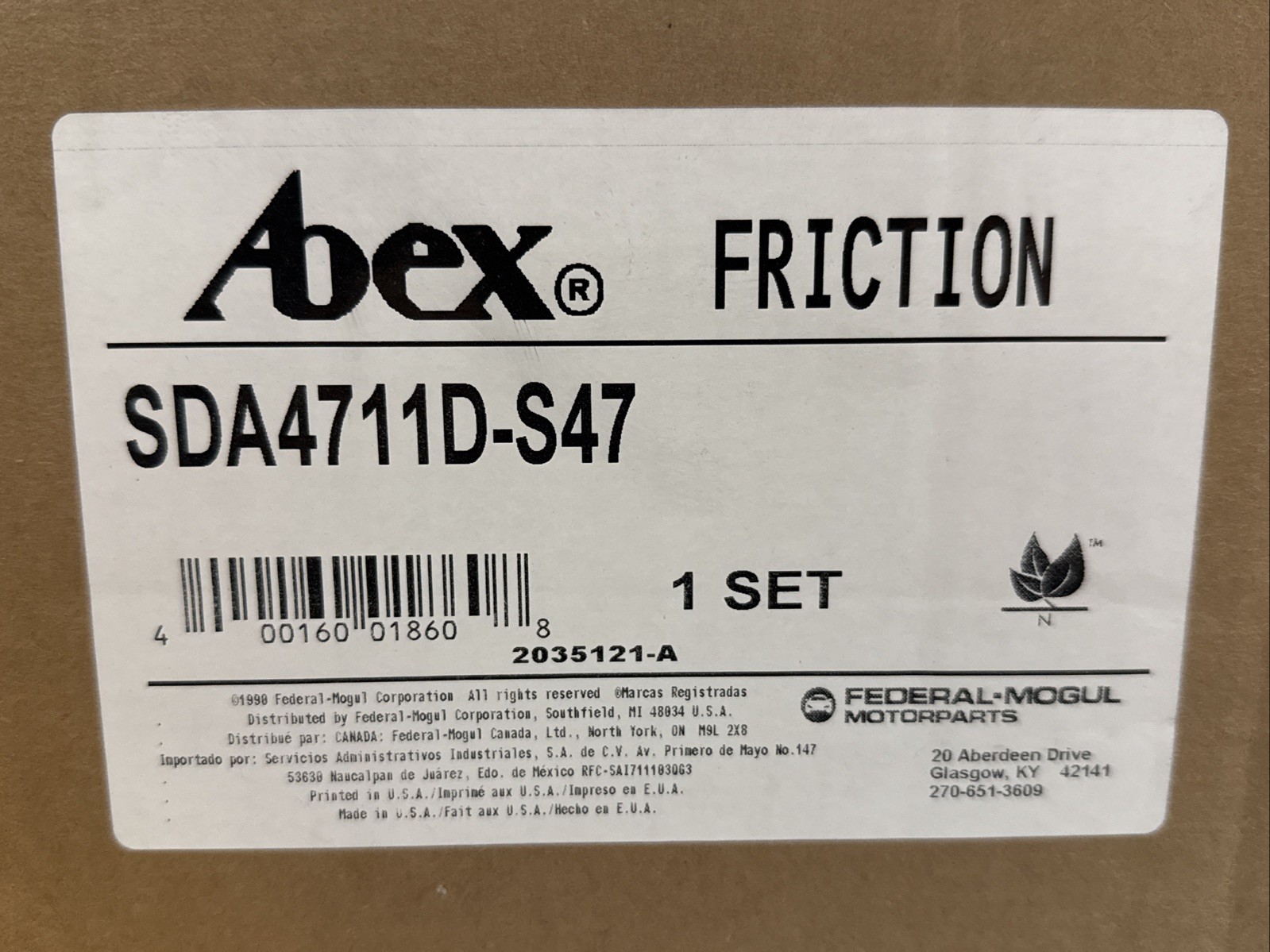 Federal-Mogul SDA4711D-S47 Abex Friction Drum Brake Shoe Set new