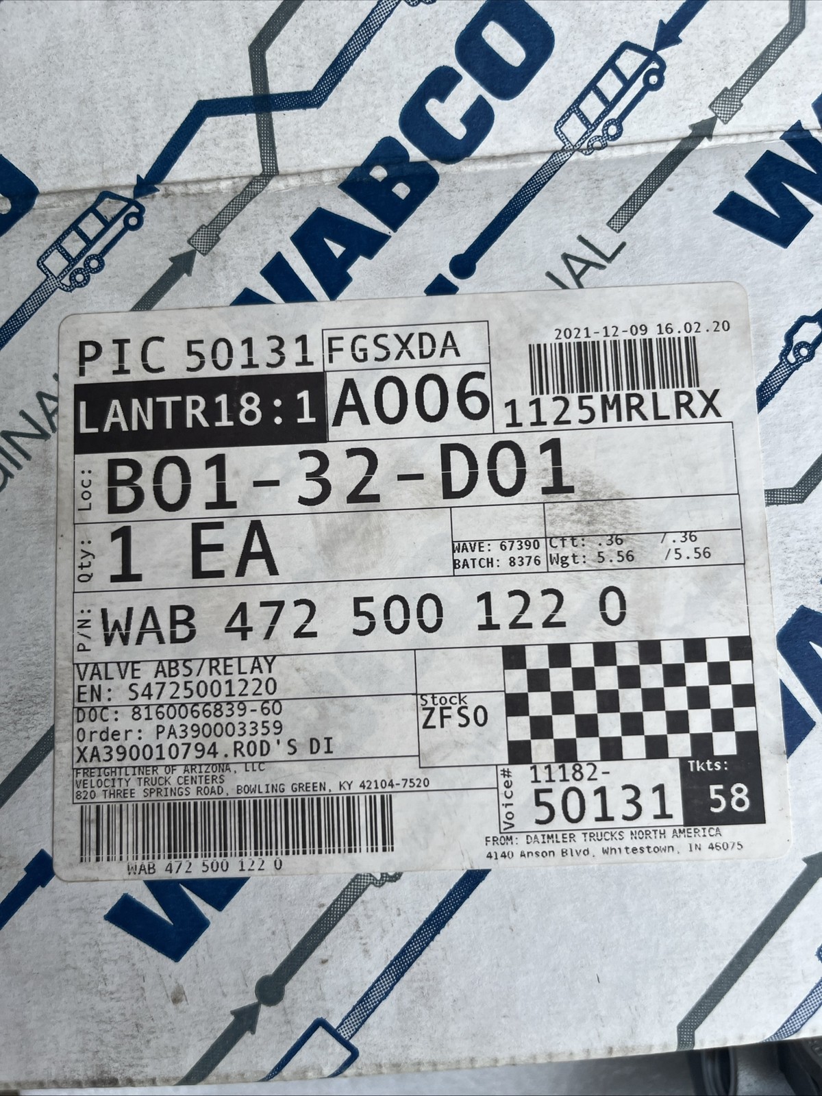 NOS Wabco 472 500 122 0 ABS Relay Valve Genuine Truck