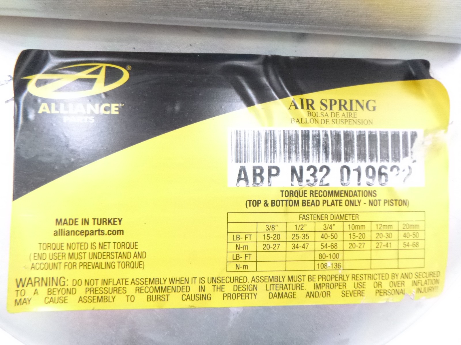 Alliance ABP N32 019622 Air Spring For K-303-22 W01-358-9622 1R11-221