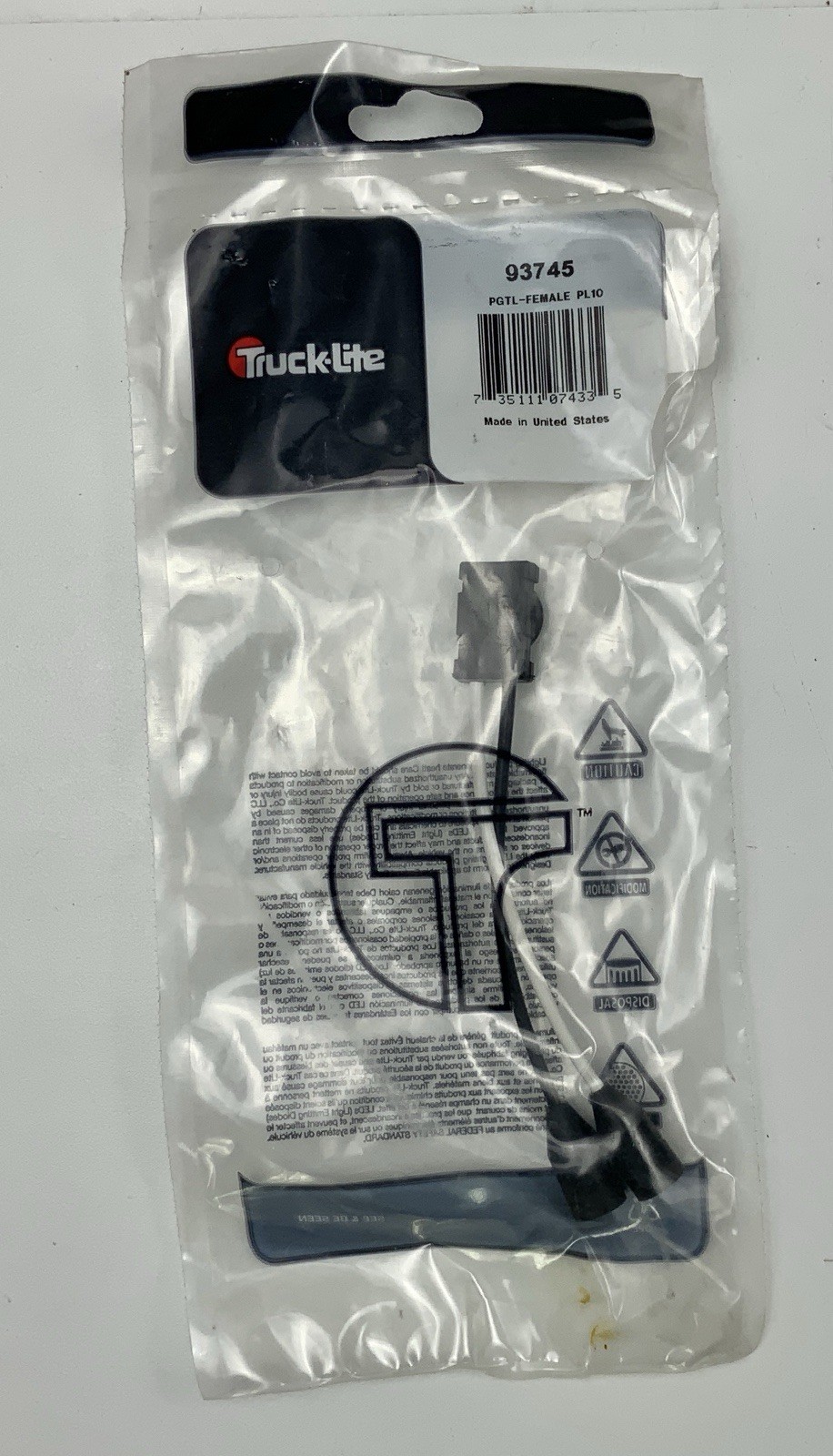 NEW! TRUCK – LITE Pigtail – Female PL10 P/N: 93745 ( Lamp – Adapter Plug )