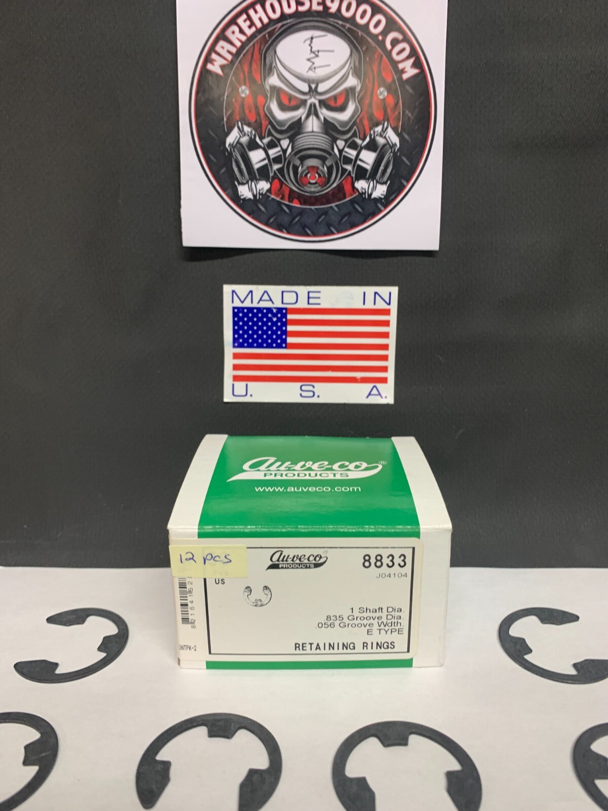 12-Auveco 8833, Retaining Rings,1 Dia. .835 Groove Dia. .056 Groove W. , E Ty