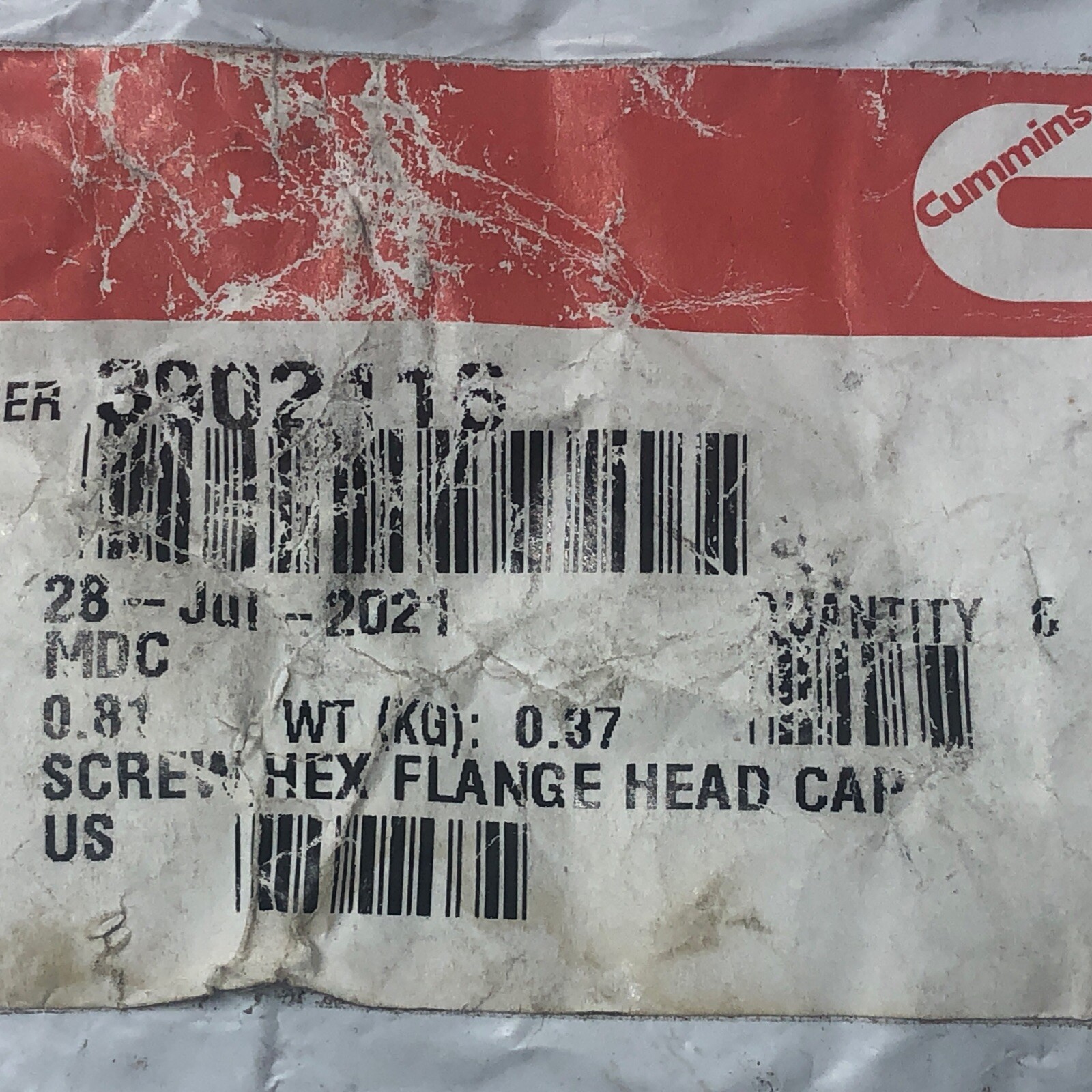 Cummins 3902116 Hex Flange Head Cap Screw – Lot of 6 M12-1.75 x 50mm