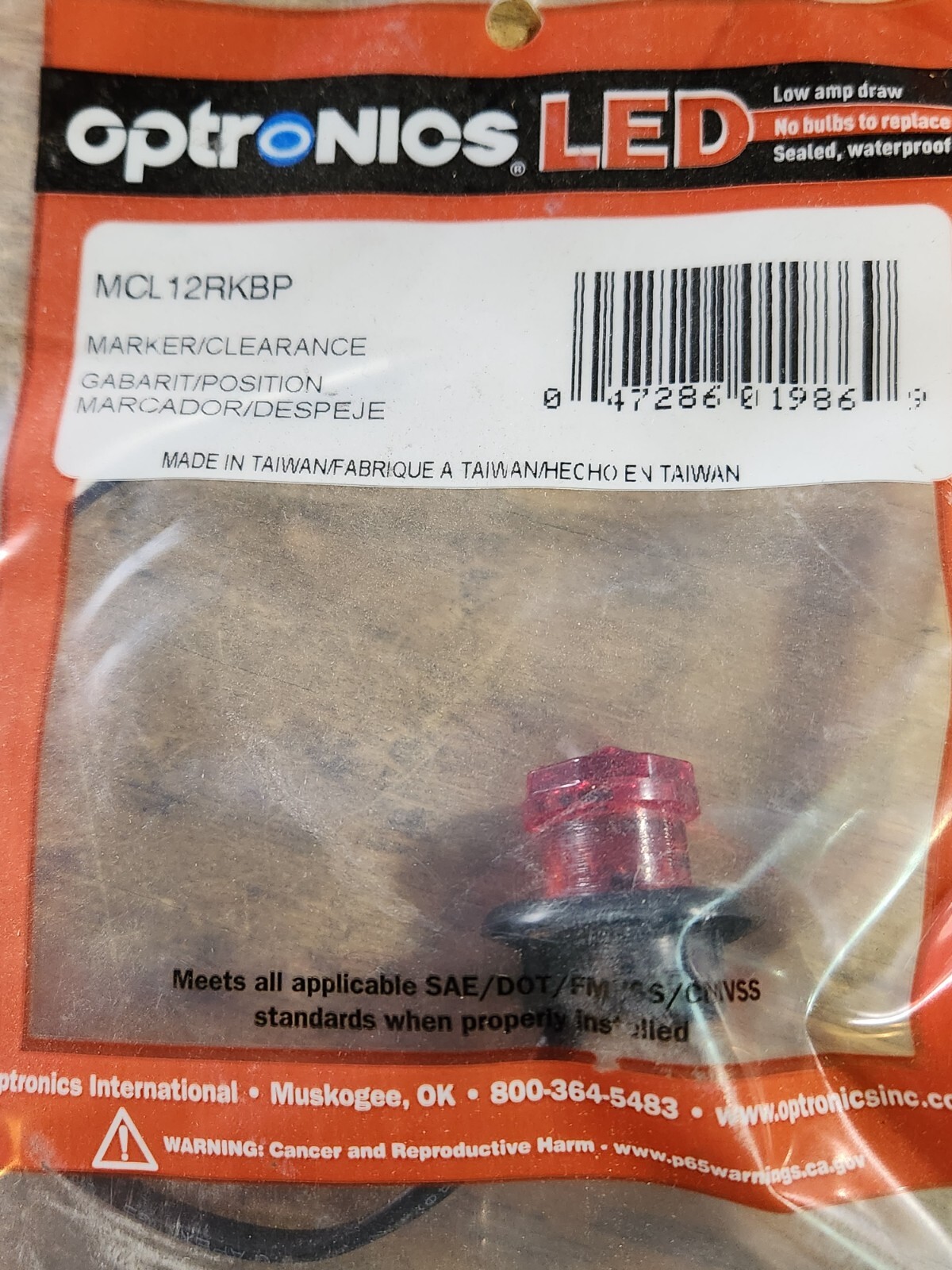 Optronics MCL12RKBP Red LED Marker Clearance Light 3/4” Round / MCL10RKB