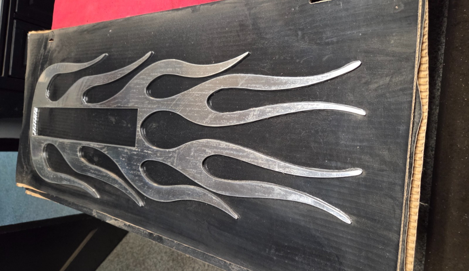 TRUX 1609 : STAINLESS STEEL HOOD EMBLEM , FLAME ACCENT, PAIR , 2 PCS IN PACKAGE,