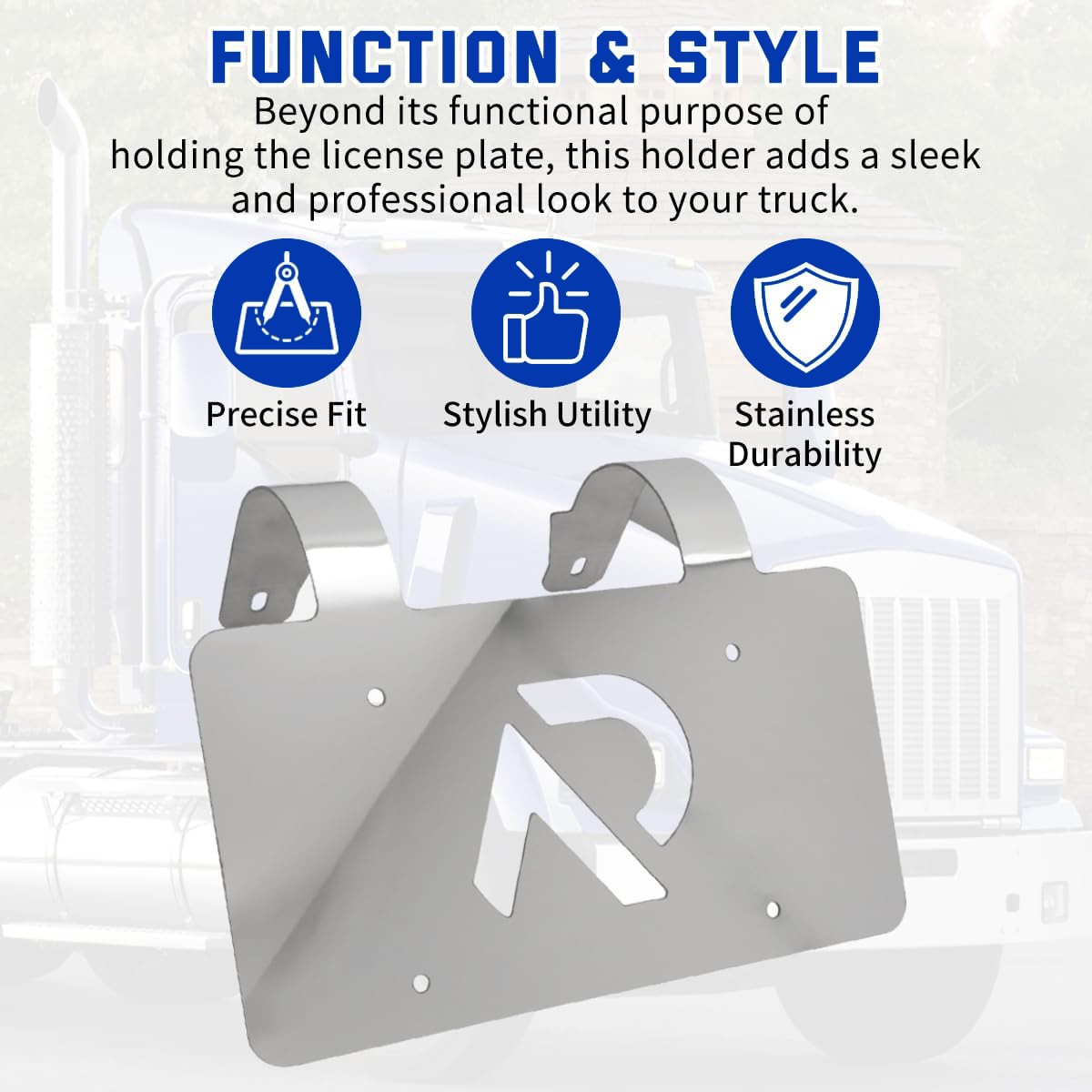 Stainless Deer Guard 3″ License Plate Holder Kit For Freightliner Volvo Kenworth