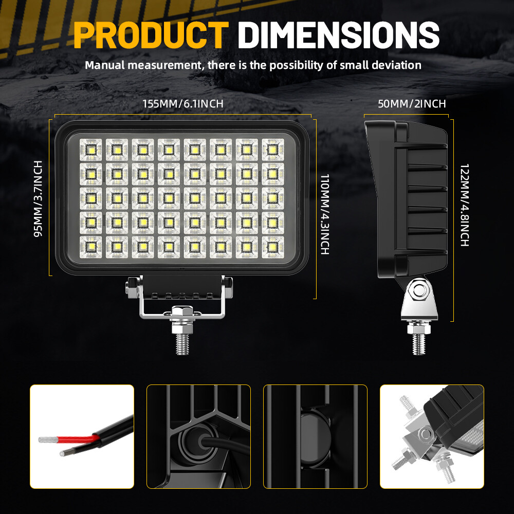 2X 6 Inch Led Work Light Tractor Lamp 120W 8000Lumens Flood Light Off Road Truck