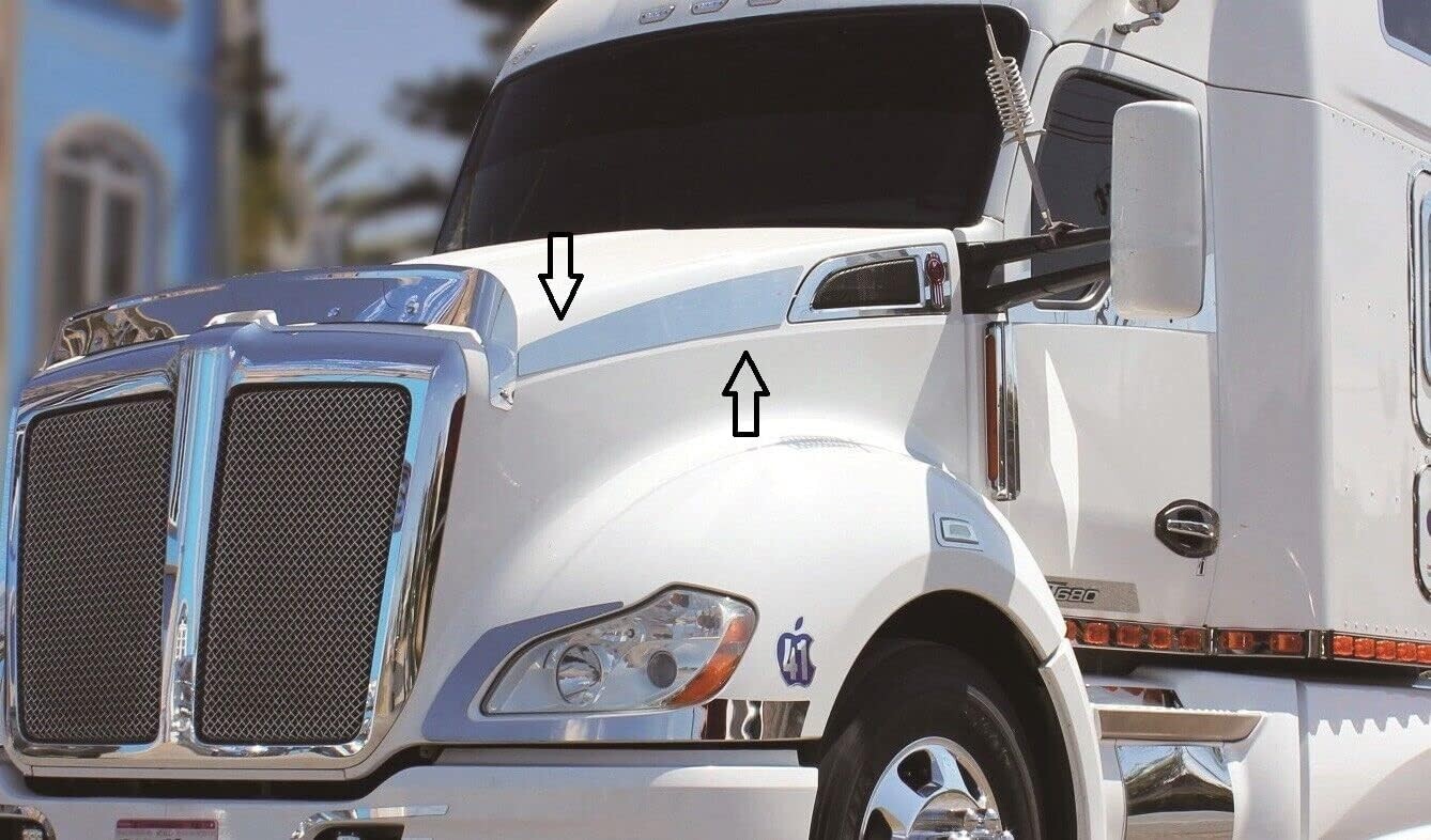 Stainless Steel Kenworth T680 Hood Side Trim PAIR SET