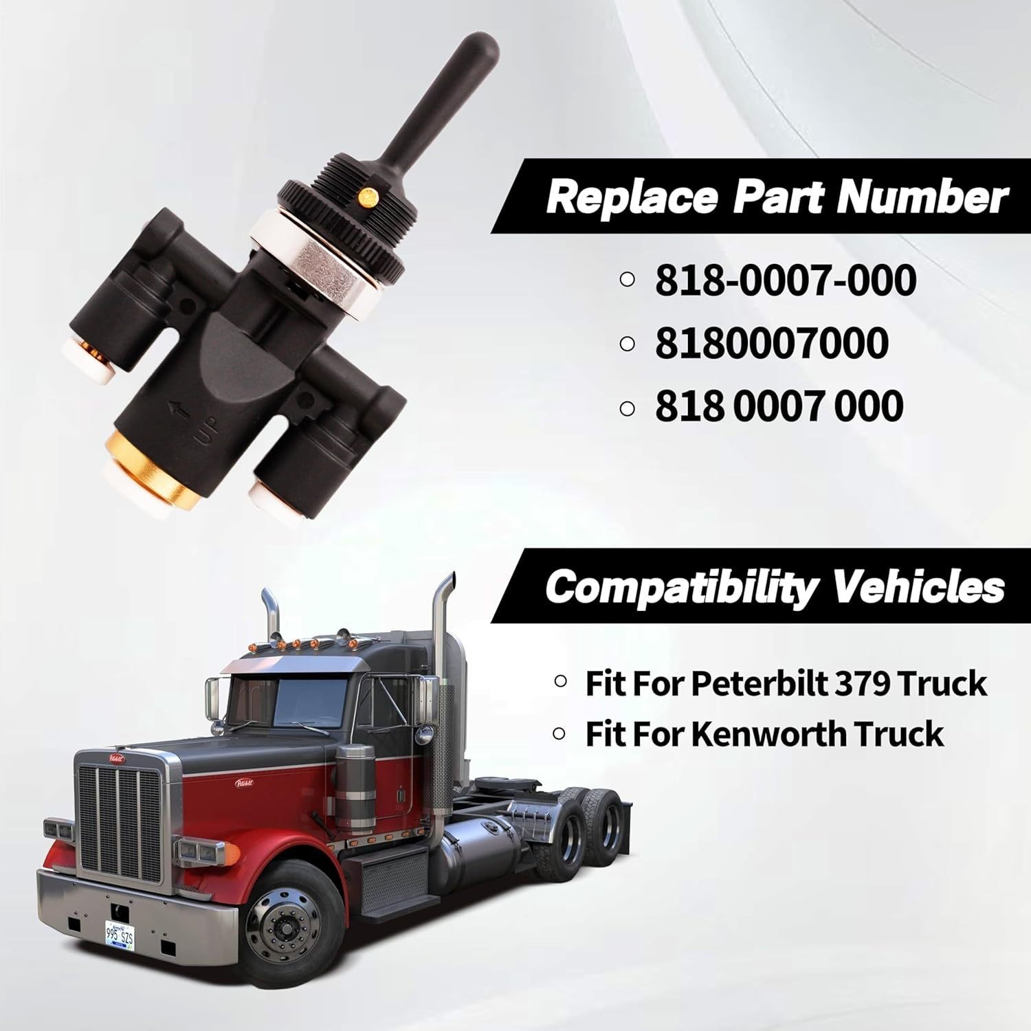 818-0007-000 Air Window Toggle Valve Switch 1/4 Compatible with Peterbilt 379 Ke