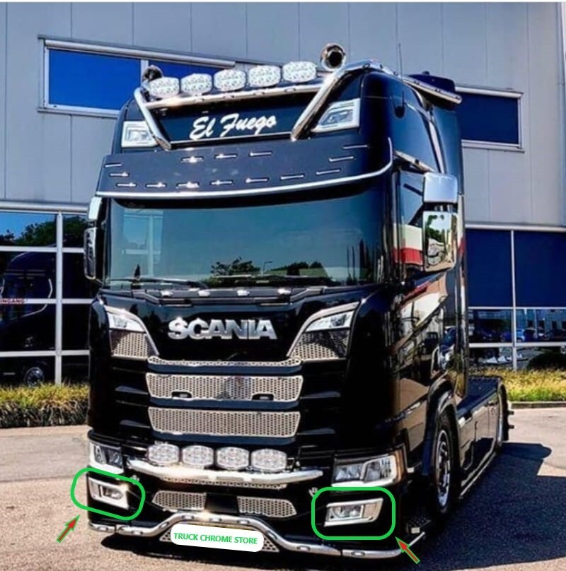 Scania S/R Series S500/R450 2017Up Chrome Fog Light Frame Trim 2 Pieces.