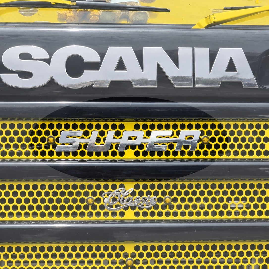 2mm STAINLESS STEEL SUPER studded grill badge Scania trucks (ALL SERIES)