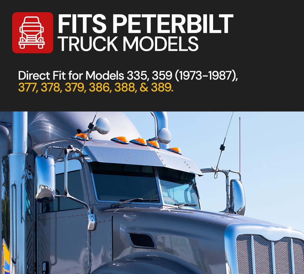 13″Stainless Steel Drop Visor Compatible w/Peterbilt 335, 359, 377, 378, 379
