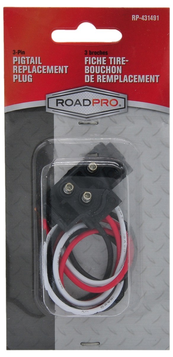 2 Lot RoadPro RP-431491 Right Angle Pigtail Plug for 3-Pin Contact Sealed Bulbs