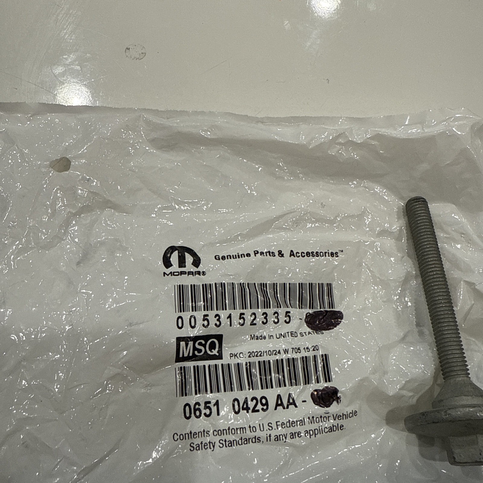 (1) Genuine Mopar 6510429AA Bolt-HEXAGON FLANGE Head, Sold Individually