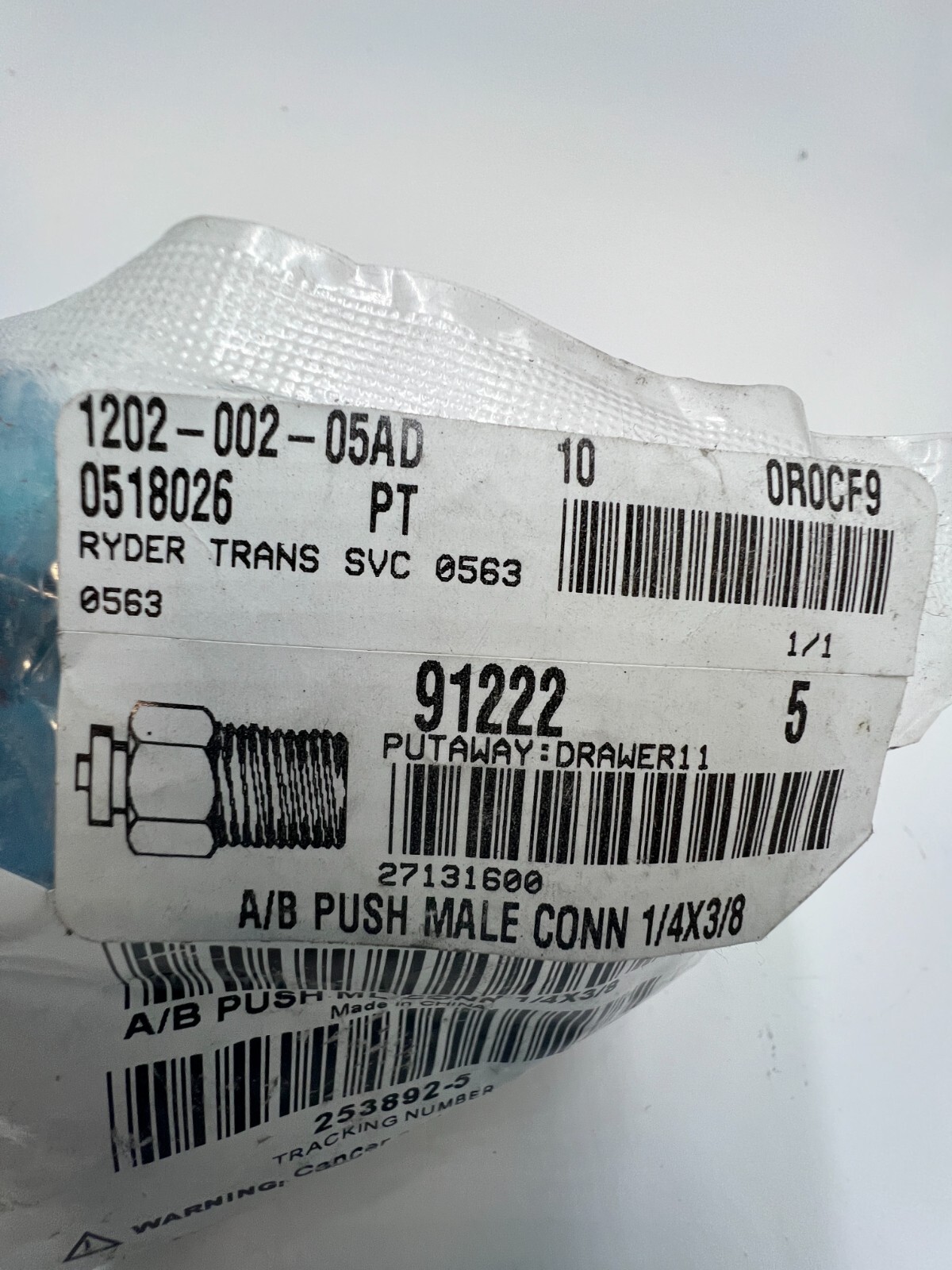 (QTY 5) Imperial Push to Connect Air Brake Connector 1/4” x 3/8” 91222