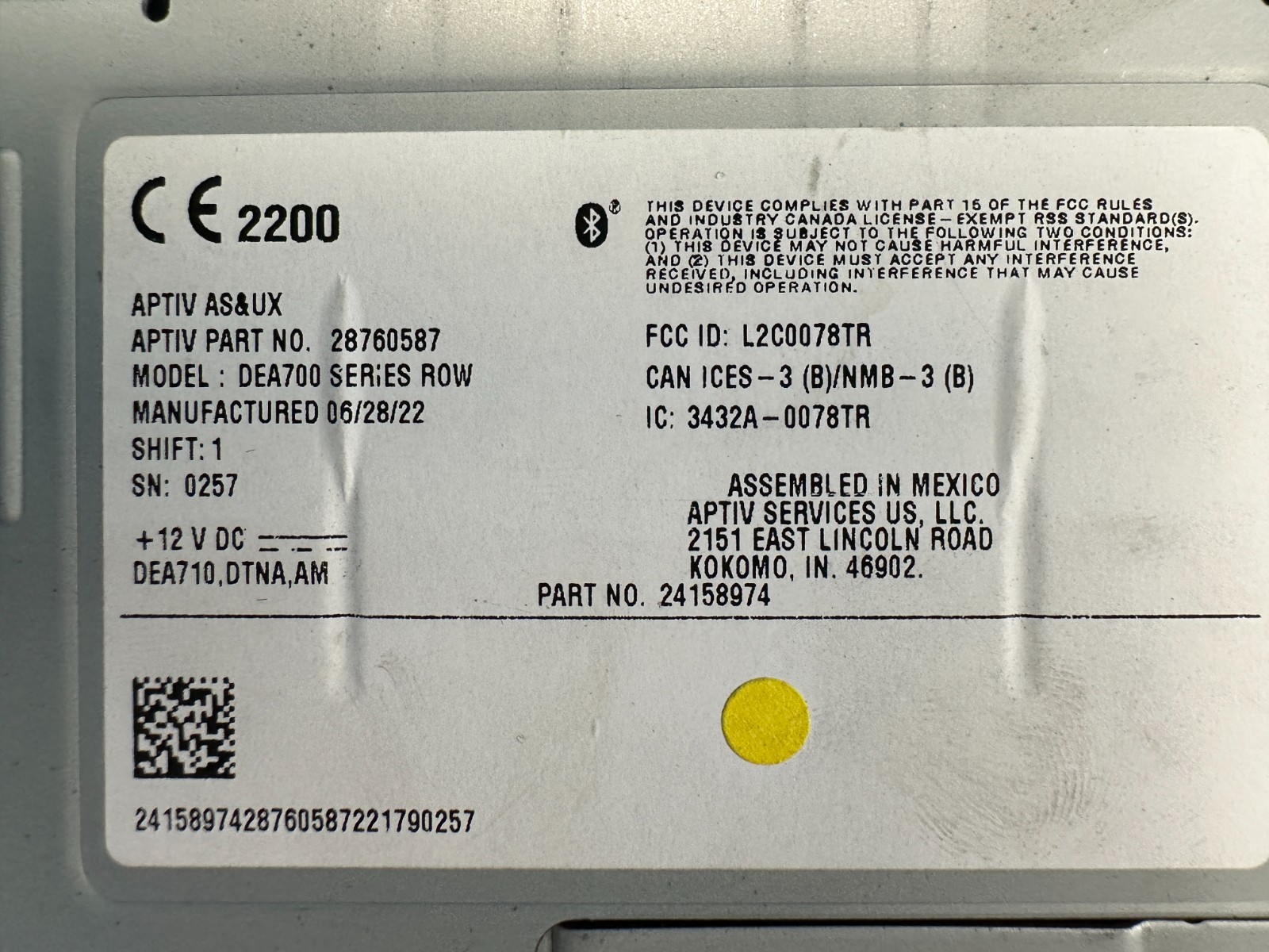 OEM Freightliner M2 112 Radio DEA710 AM/FM/WB/BT/USB/30D 2023