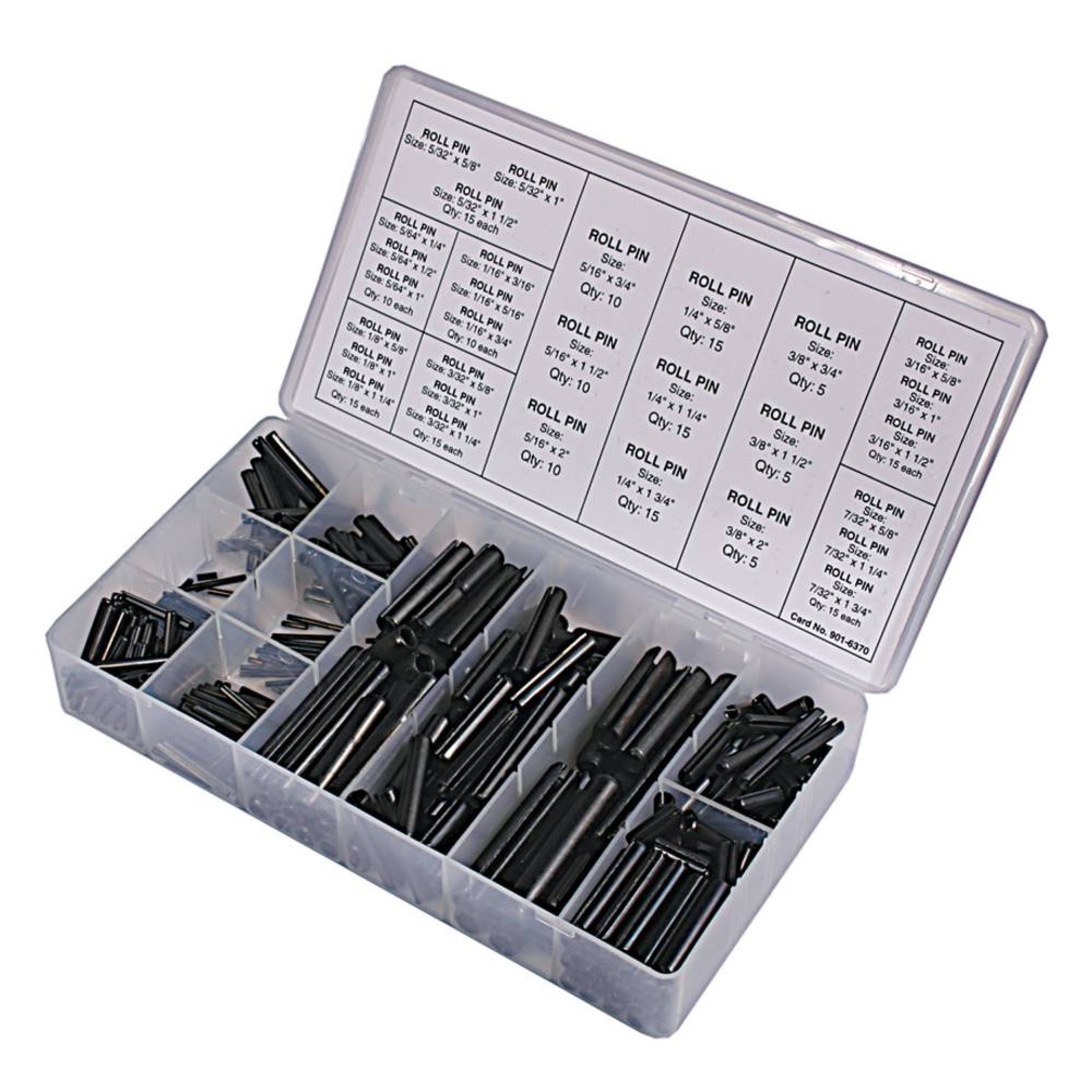 Roll Pin Kit 375 Pieces Spring Pins Assortment 1/16 to 3/8 In Diameter