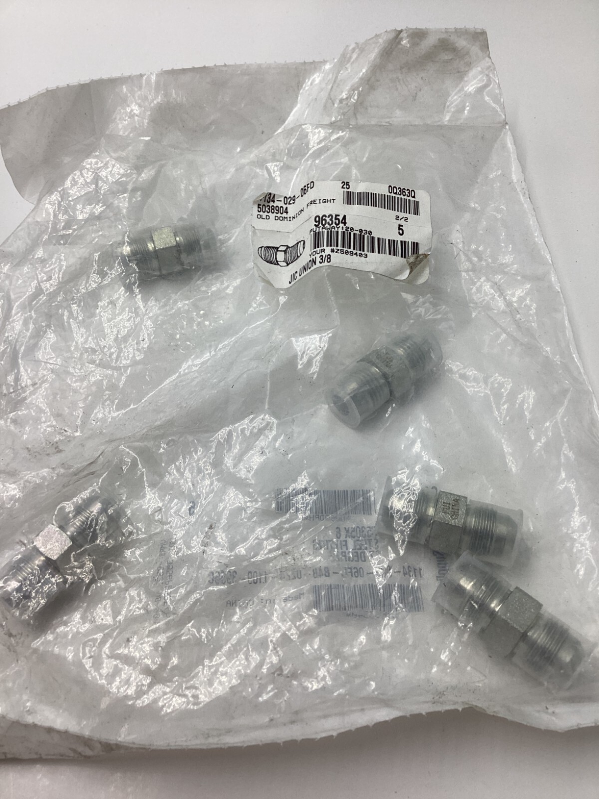 (QTY 5) Imperial Supply 96354 Male JIC to Male JIC Union 3/8 in. x 3/8 in.