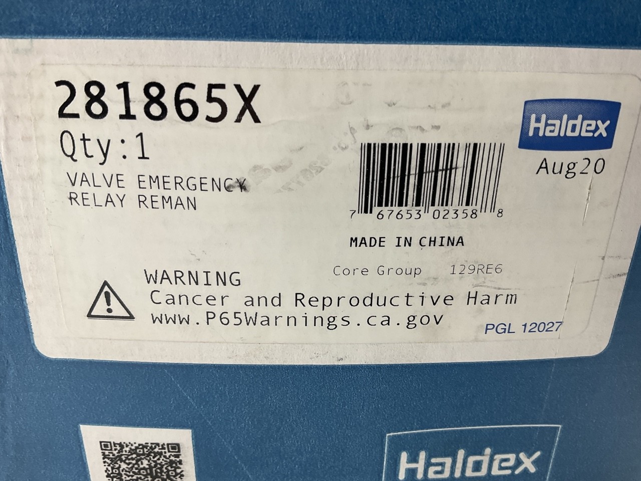 W/O HARDWARE Haldex 281865X-INC Air Brake Emergency Relay Valve Bendix RE-6