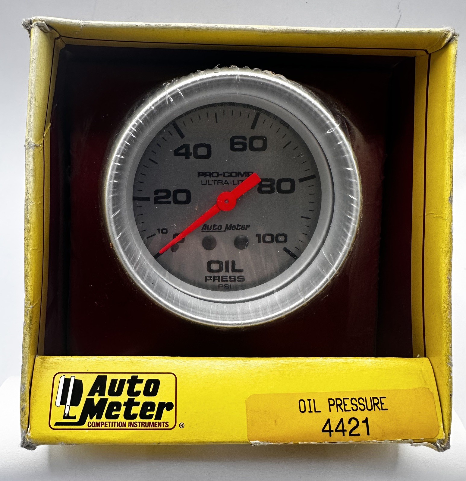 Auto Meter 4421 Ultra-Lite Oil Pressure Gauge 2-5/8 Inch 0-100 PSI Mechanical