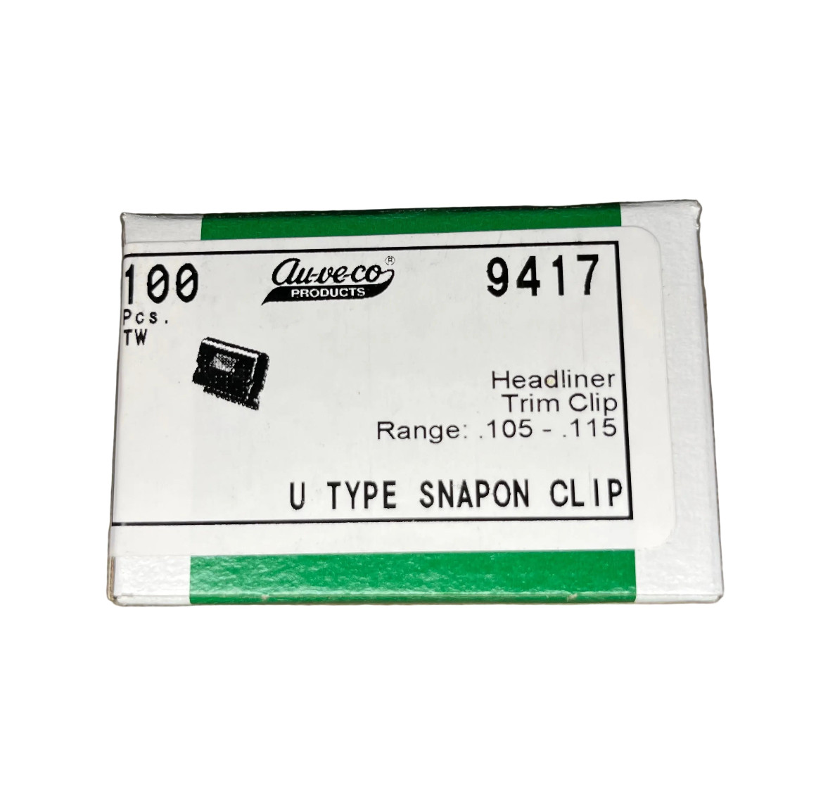 Auveco 9417 U TYPE SNAPON CLIP Headliner Trim Clip Range 0.05 to 0.15, 100 PC