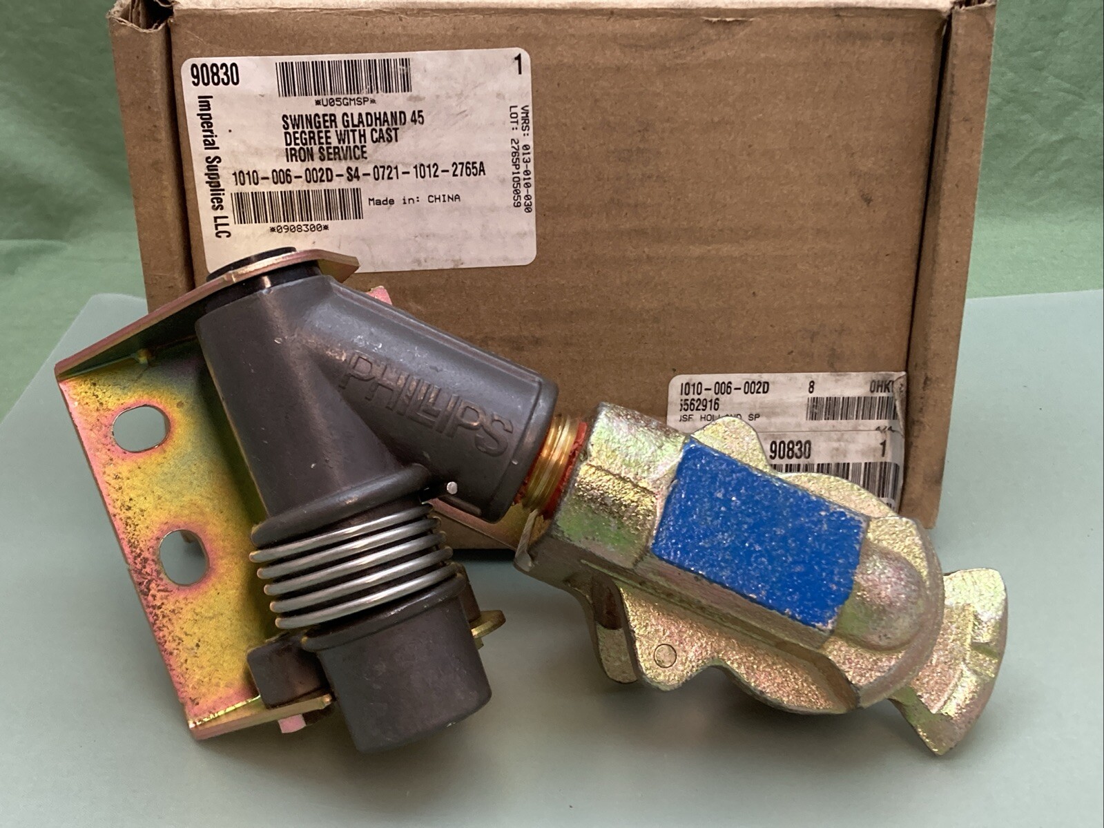 NEW GENUINE PHILLIPS 12-4546 45° w/ cast iron service gladhand, IMPERIAL 90830