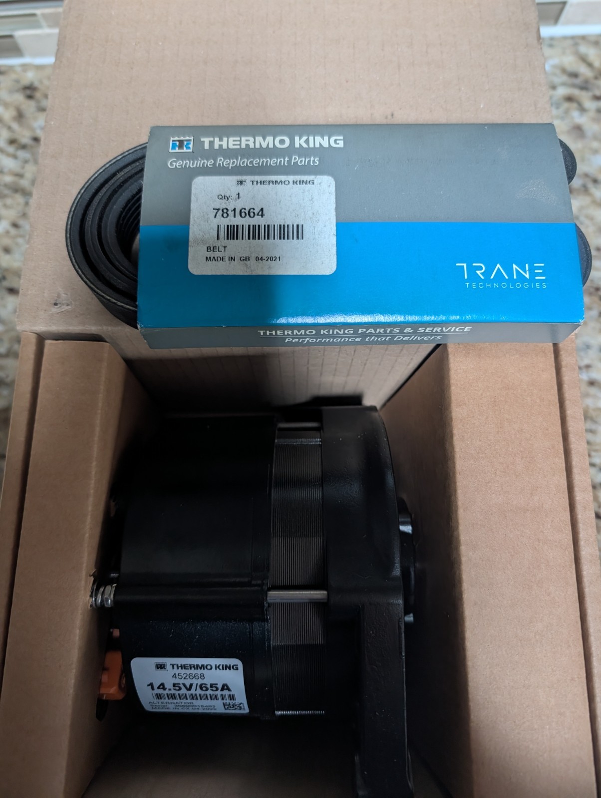 OEM Genuine Thermo King 65A Alternator 452668 and serpentine belt 781664