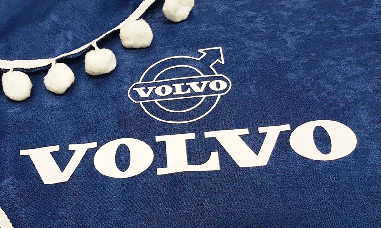 Truck Curtains for VOLVO VNL VNR VNX FH FH3 FH4 FH5 FM FMX Blue & White PomPoms
