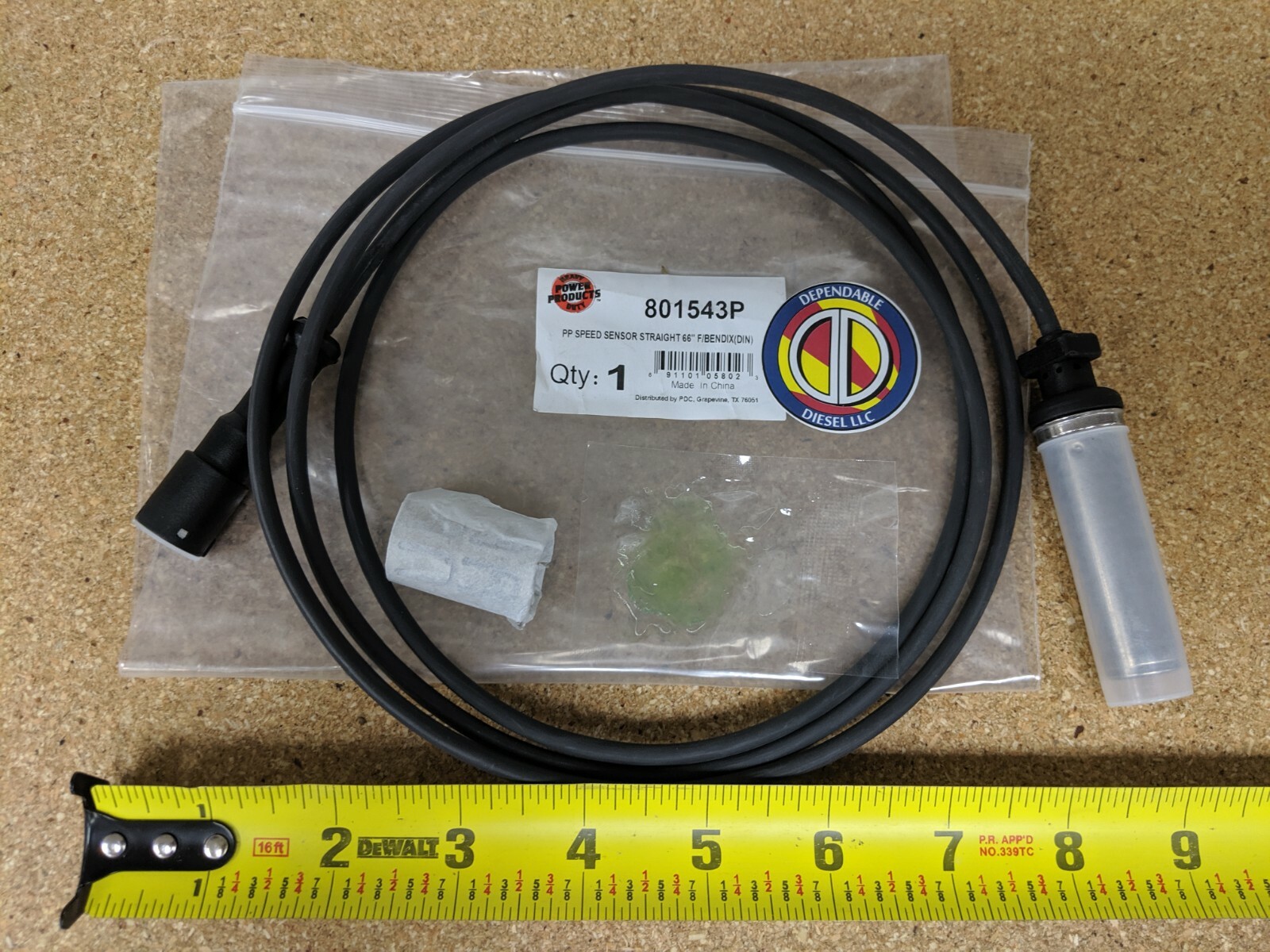 ABS Wheel Speed Sensor Straight 66″ PDC#801543P Ref Bendix 801543 300151 K051959