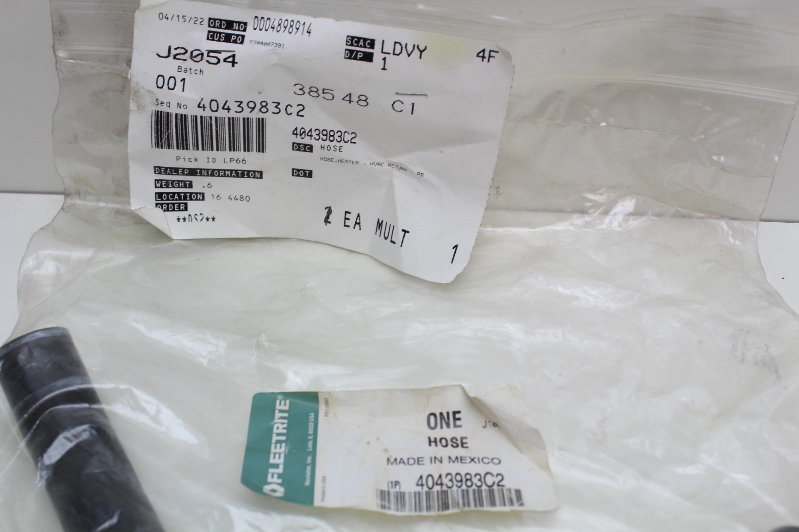 International 4043983C2 Hose Heater Hvac Return Genuine OEM Fleetrite