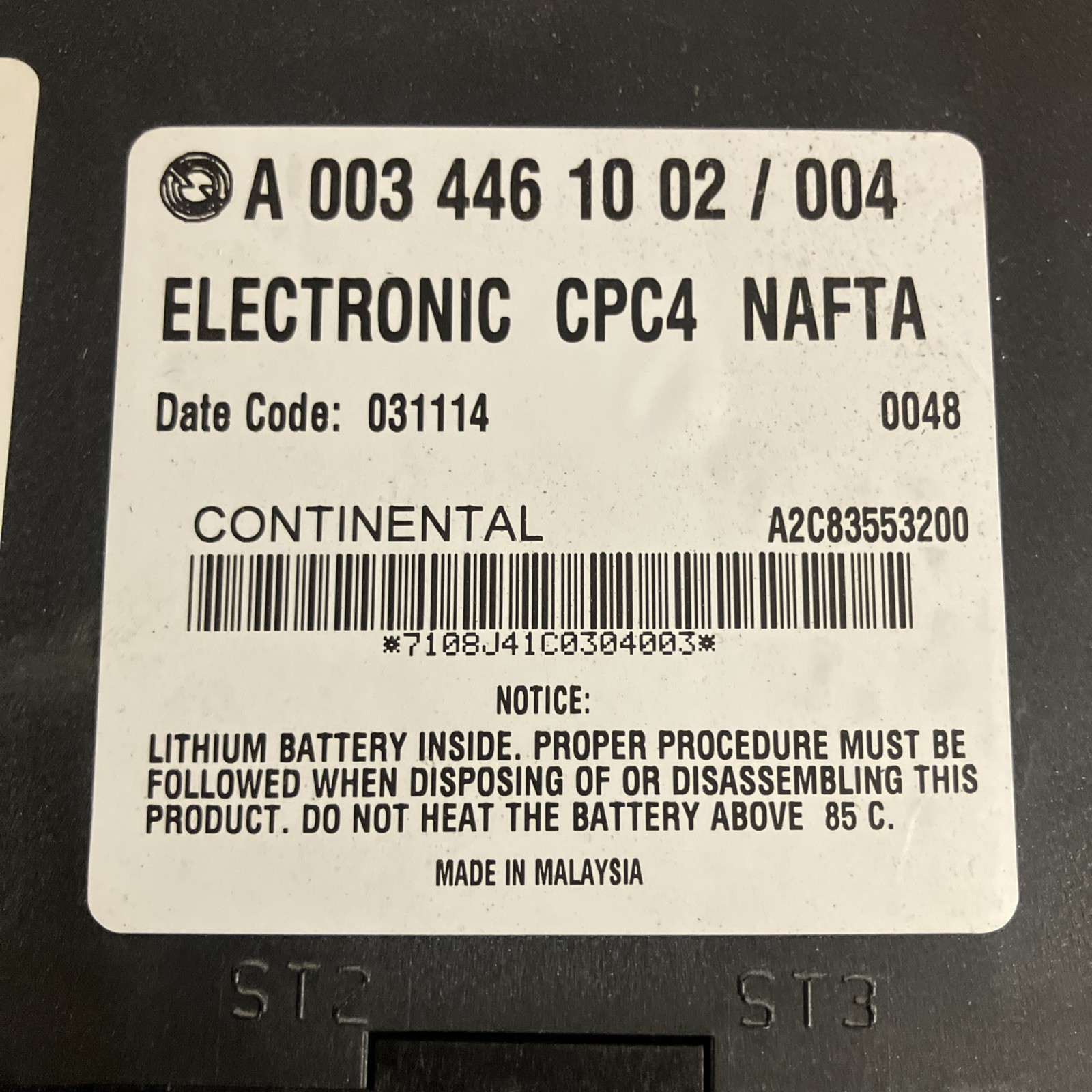Freightliner CASCADIA Cab Control Module CECU -Used P/N A0034461002004